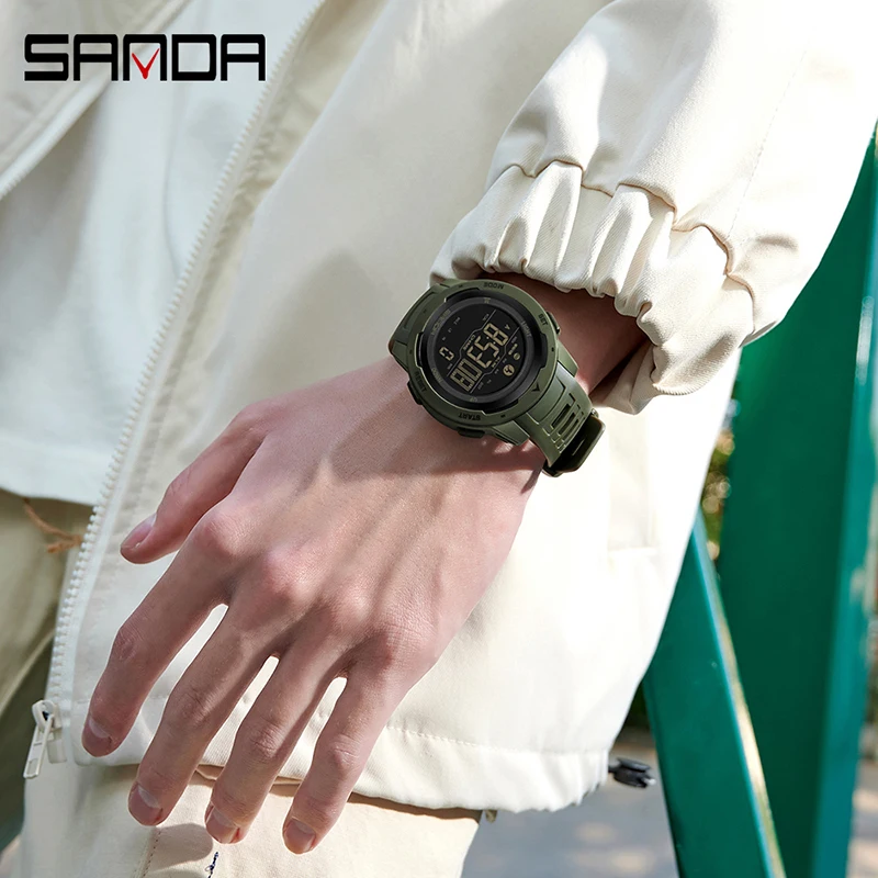 SANDA Brand Men Watches Sports Pedometer Calories 50M Waterproof LED Digital Watch Military Wristwatch Relogio Masculino 2145