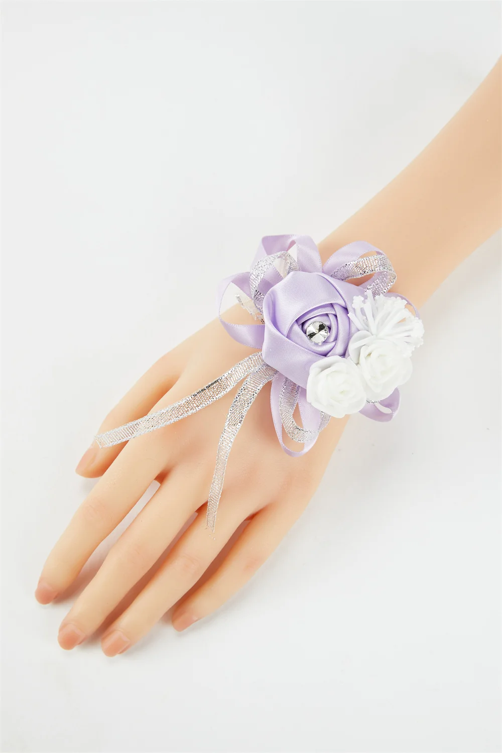 YO CHO Hochzeits-Corsagen, Blumen-Boutonniere für den Bräutigam, lila Seidenrosen-Broschen für Herren, Hochzeits-Brautjungfern-Armband, Handgelenk-Corsage-Blume – Detail 26
