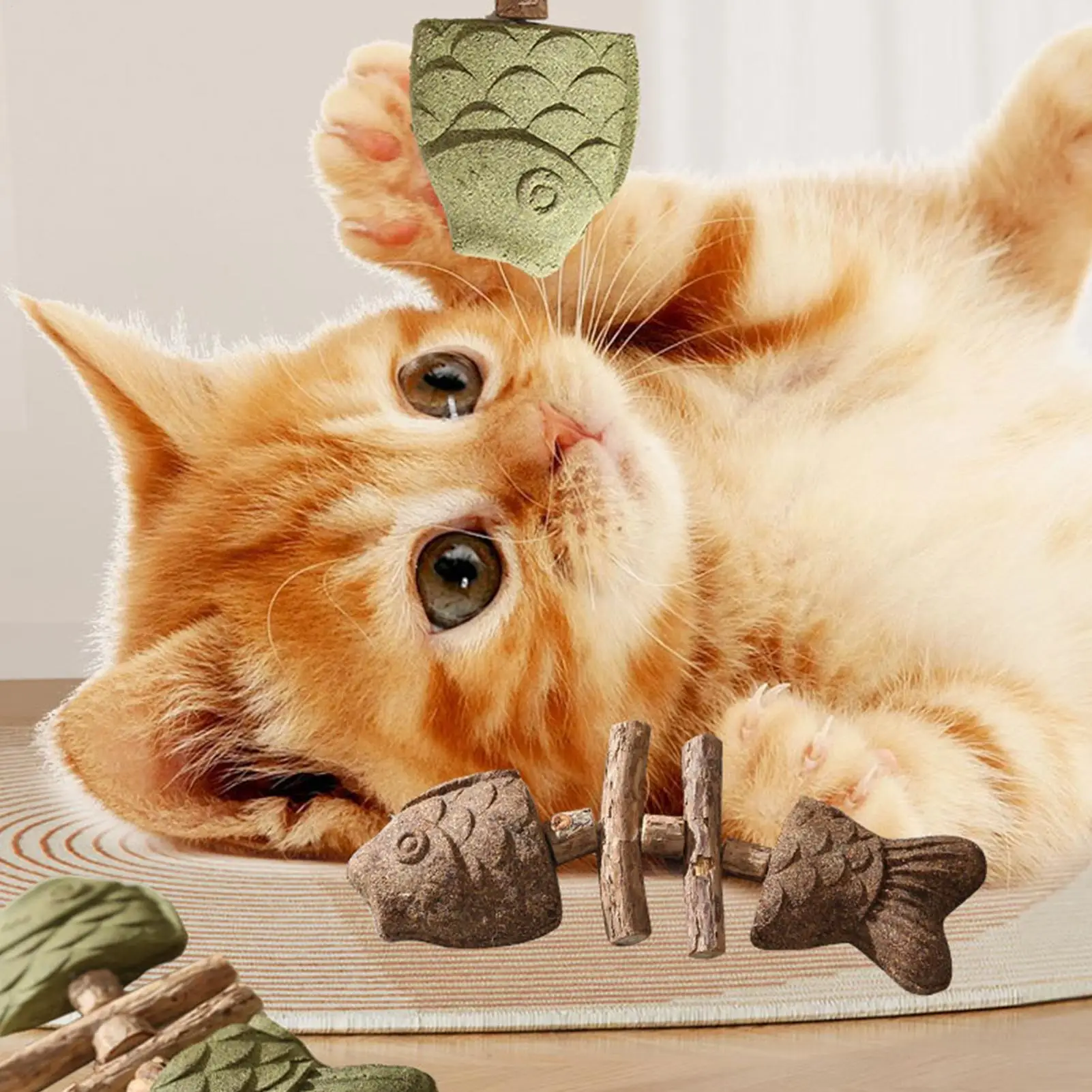Katzen-Kaustäbchen, Katzenspielzeug in Fischgrätenform, Holz-Katzenminze-Zahnreinigungsstab für Haustiere
