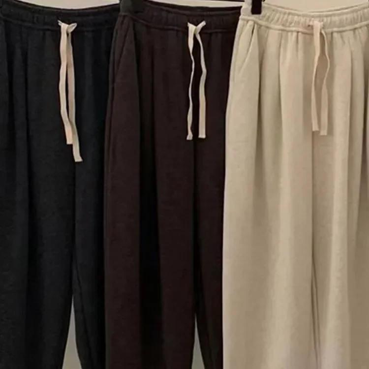 Casual Pants for Women Fall Winter 2025 New High Wasited Baggy Ankle Length Pants Ladies Chic Drawstring Y2k Sweatpants