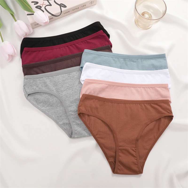 FINETOO 3Pcs Cotton Underpants Panties for Women Comfortable Low-Waist Briefs Ladies Solid Color Breathable Intimates Lingerie