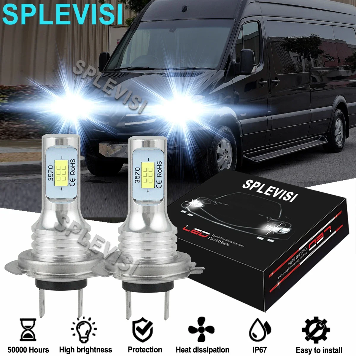 2x LED Headlight High/Low Beam Bulbs 6000K White For Mercedes Sprinter 2006-2021 Mercedes C-Class W203 2000 2001 2002-2007