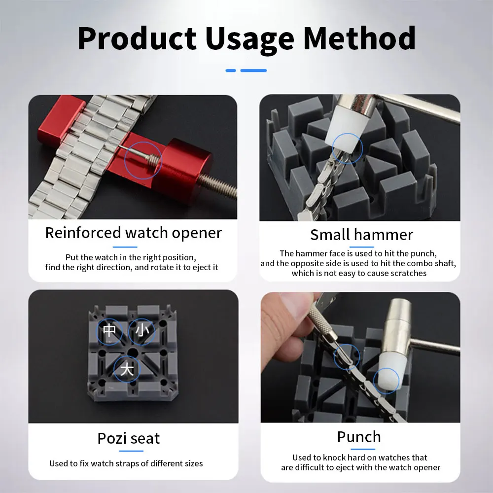 Metal Watch Repair Tool Adjusting Watch Strap Tool Set with Watch Pin Band Bracelet Link Pin Tool Remover Easy To Remove Adjust