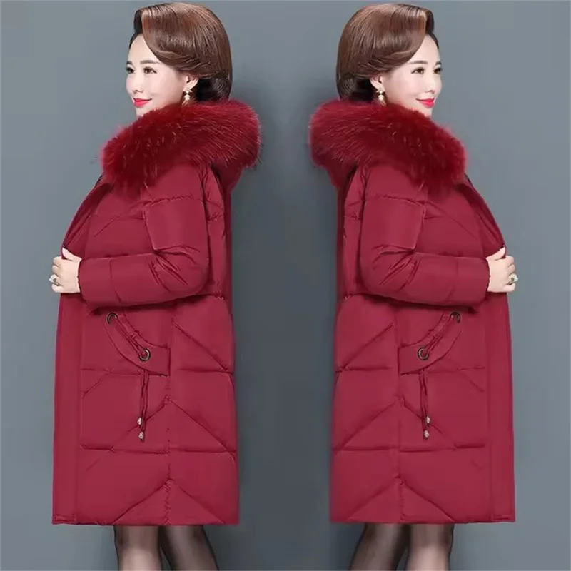 2024 Plus Size Mother Winter Coat With Fur Collar Elderly Cotton Padded Jacket Women\'s Thicken Down Padded Jacket Hooded 462