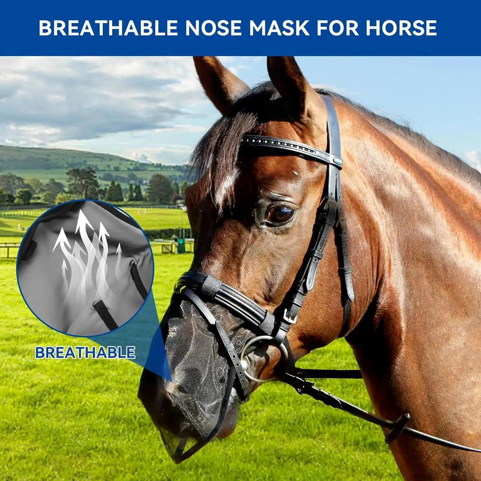 

Horse Fly Masque UV Fly Masque for Horses Mesh Breathable Equine Shield for Control Comfort Large Medium Protection Cows Farm