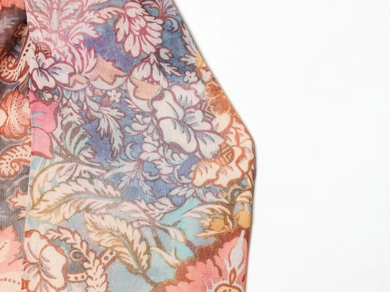 Damen Vintage Blumen-Chiffon Neckholder Maxikleid Wickelhals Zweifach Tragbar Unregelmäßiges Boho Strand Urlaub Sommer Langes Kleid – Detail 9