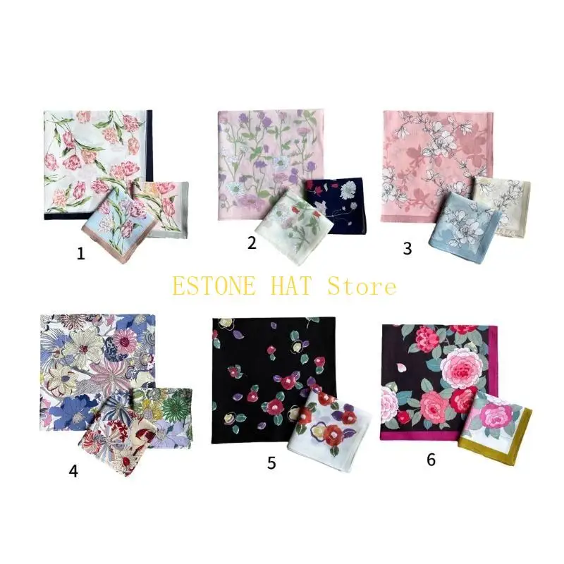 49MF Portable Colorful Floral Pattern Handkerchief for Woman Girls Gentleman Polyester Handkerchief Printed Handkerchief