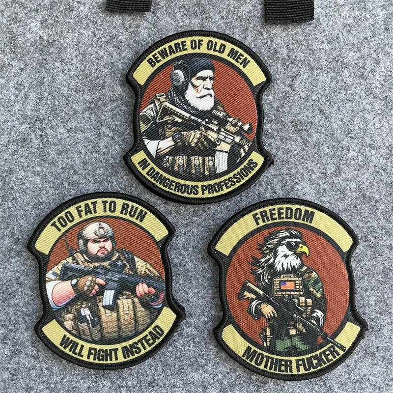 Patch tactique de soldat de l'armée M4, Badge de moral de fusil, patchs d'impression à crochet et boucle, autocollant pour sac à dos militaire pour vieil homme gros homme