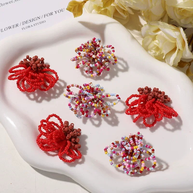10Pcs/Lot Color collision bead tassel flower patch,hair clip shoe flower accessories,hats patches for clothing