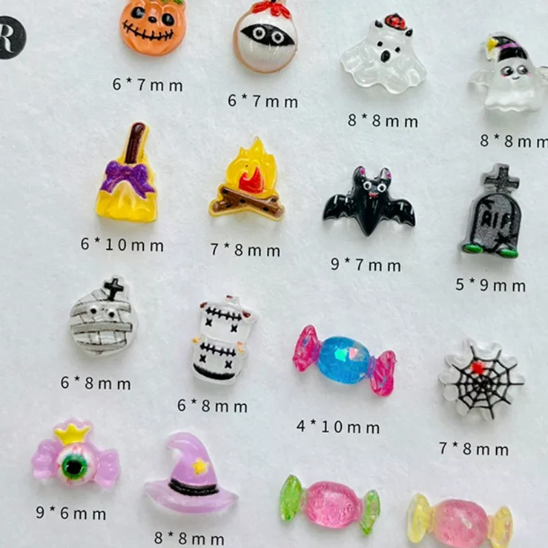 30pcs Halloween Nail Art Charm 3D Kawaii Pumpkin Ghost Halloween Resin Decorations Cartoon Clown Mini Figurines Resin Nail DIY