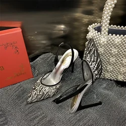 Crystal wedding shoes, fashion sandals, women's summer new high heels, slim heels, bridesmaid shoes, headband rhinestones