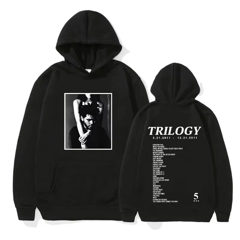 سويت شيرت بقلنسوة مع ألبوم موسيقى The Weeknd Trilogy للرجال مطبوع عليه الهيب هوب سترة عصرية للجنسين لباس غير رسمي