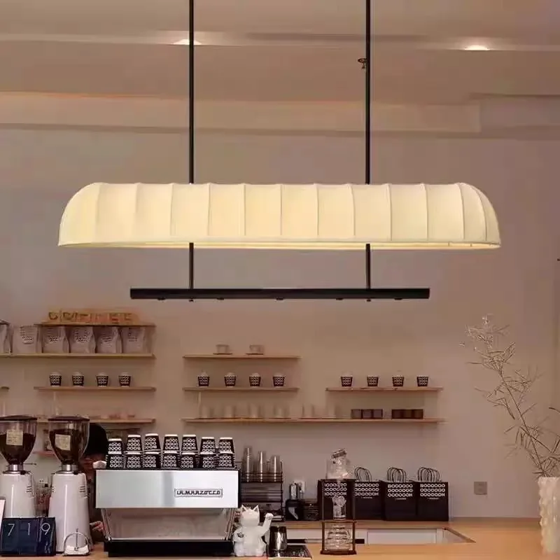 Wabi-Sabi Style Restaurant Chandeliers Pendant Lights Chinese Japanese Dining Tables Bar Counters Long Strips Fabric Lights