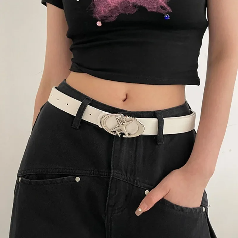 Punk Moon Star Buckle Belts Women Design Cross Metal Vintage Gothic Y2K Belt Pu Leather Waistband Jeans Pants Decorative Belt