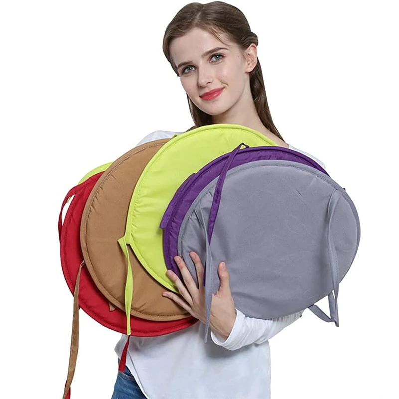 Solid color circular chair cushion with straps household fabric thickened dining chair cushion round stool cushion seat cushion