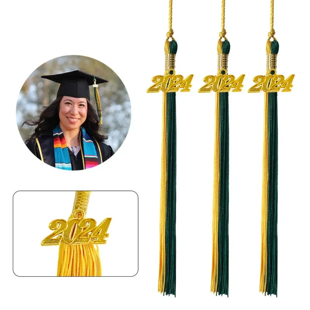 2024 New Academic Graduation Cap Tassel with Gold 2024 Year Charm Pendant Mixed Color Uniforms DIY Crafts Student Souvenir Gifts