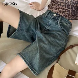 Straight Shorts for Women Denim Casual Streetwear Fashion Students Clothing Summer Cool Girls All-match Retro Washed Distressed