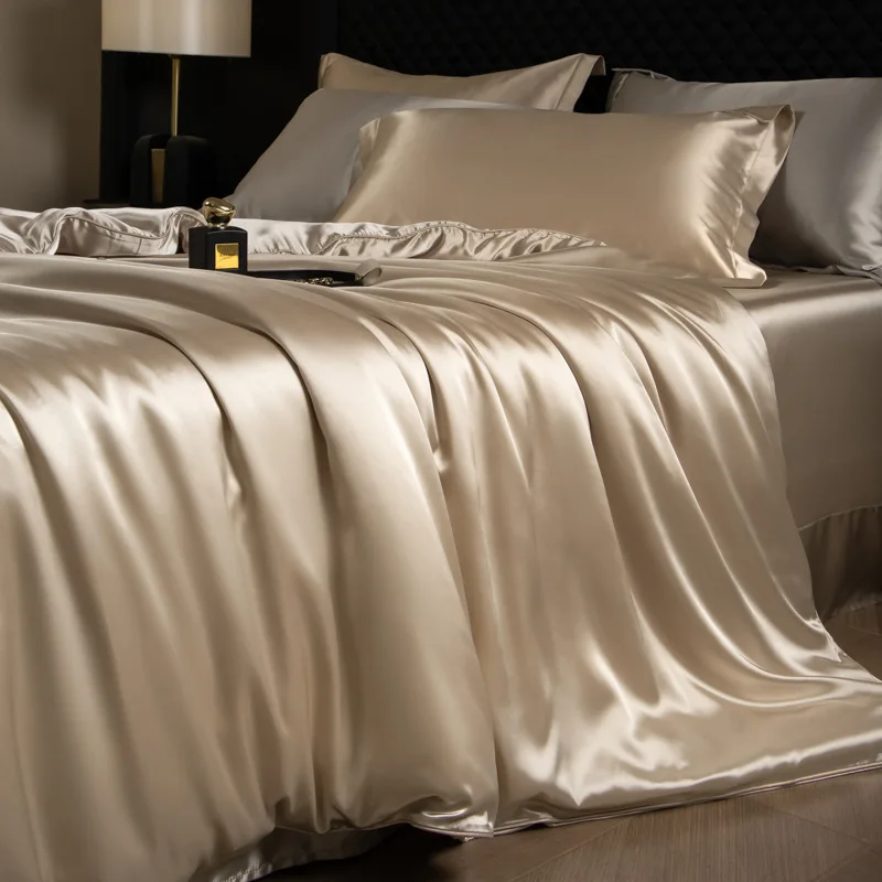 

Solid Color European 100% Silk Bedding Set Silk Smooth Bare Sleeping Comforter Cover Sets Full Twin King Queen Summer Bedclothes