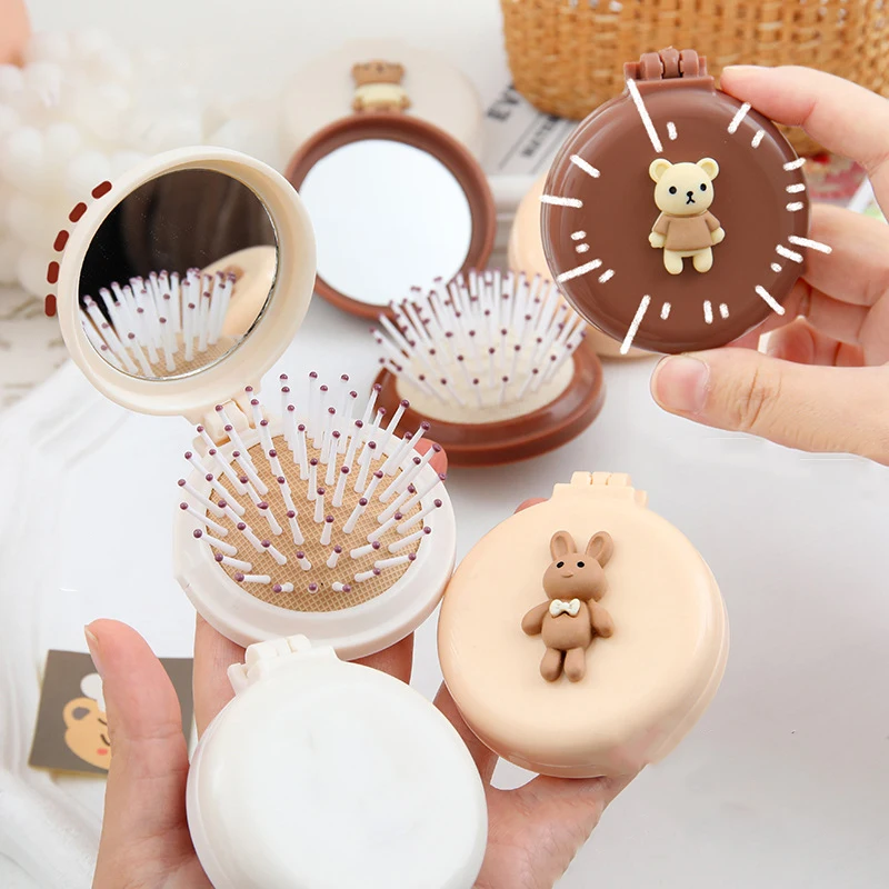 Cartoon Princess Foldable Massage Anti-screw Hair Brush Comb Cute Rabbit Bear Air Cushion Mini Portable Hairbrush for Women Baby