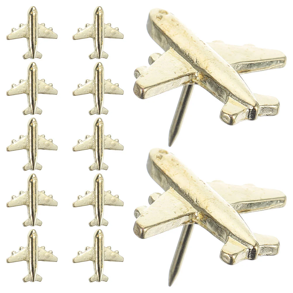 24 Pcs Thumbtack Plane Airplane Cute Push Pin Metal Golden Steel Needle Thumbtacks