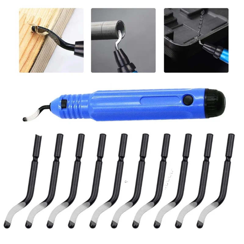 Handle Burr Deburring Remover Cutting Tool With 10Pcs Rotary Trimming Deburr Blades DIY Edge Cutter NB1100 Plastic Burr Scraper