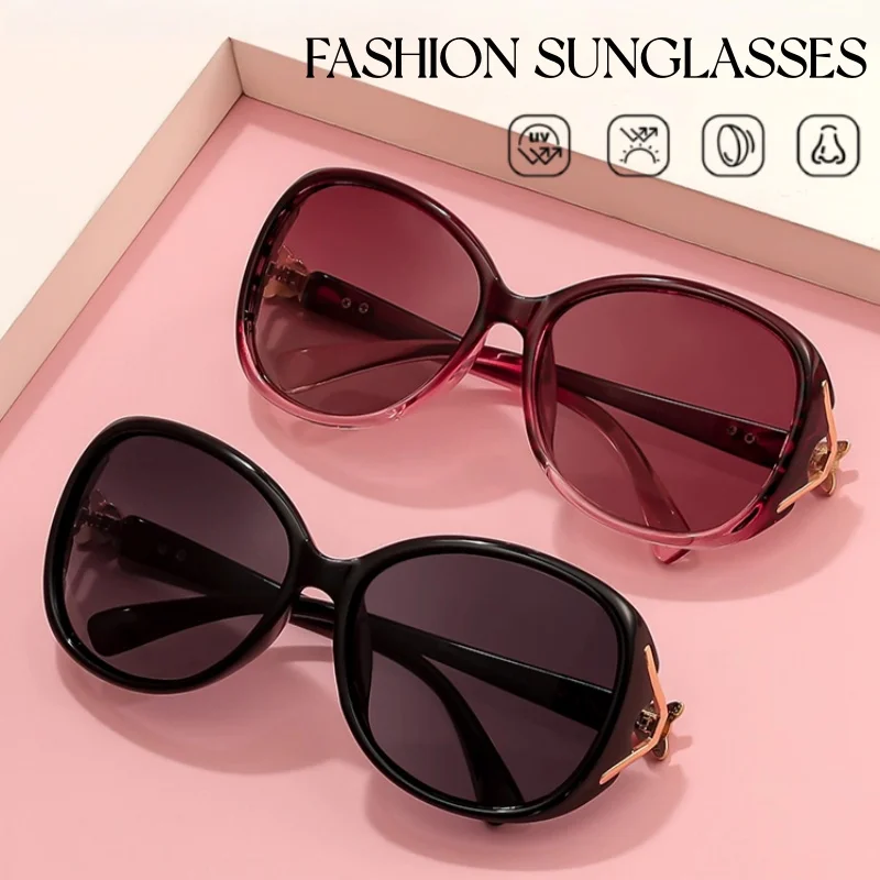 Neue klassische Vintage-Sonnenbrille, modisch, koreanisch, elegant, UV400-Farbtöne, Füchse, Kopfbrille, ovaler Rahmen, Damen, trendige Reisebrille