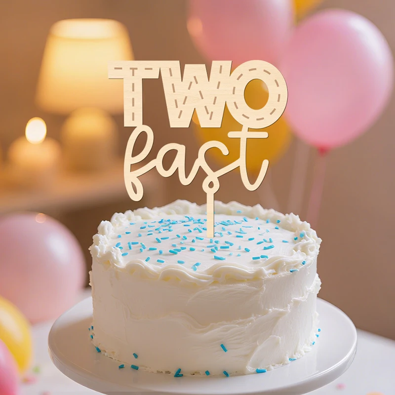 YOMDID Zwei schnelle Geburtstagstorte Topper Holz ZWEI Kuchen Topper Zwei Geburtstag Party Kuchen Dekoration Zwei schnelle Party Dekor liefert