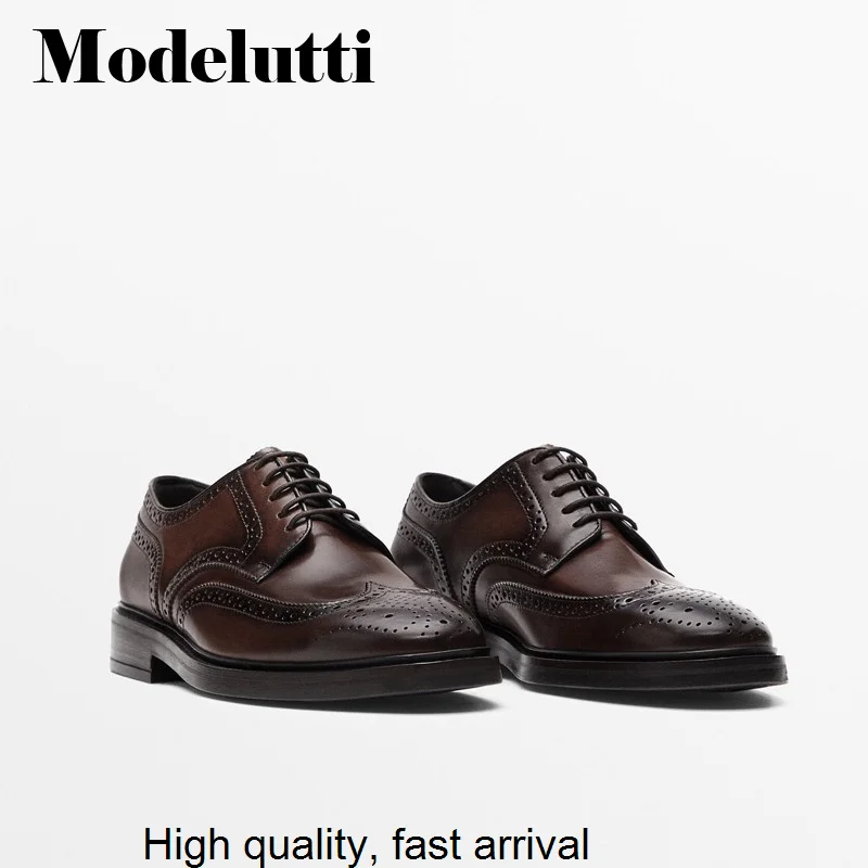 

Autumn 2023 New Winter Men Fashion Genuine Leather England Style Carving Brogue Flat Formal Business Shoes Simple Male