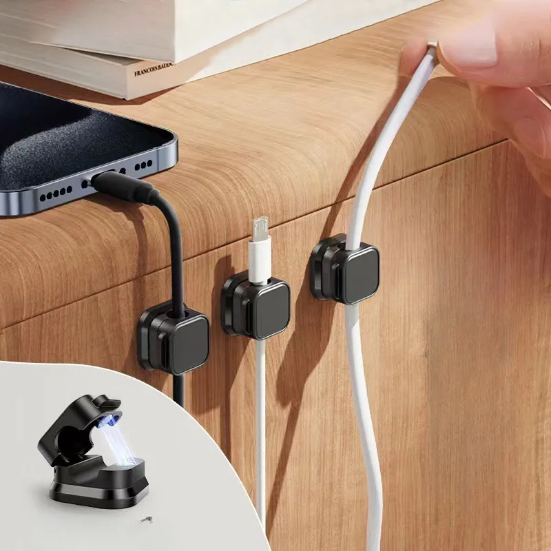 6pcs Magnetic Cable Organizer Wire Keeper Desktop Wall Mounted Cell Phone Data Cable Charging Storage Fixer Cable Clip Plug Hook