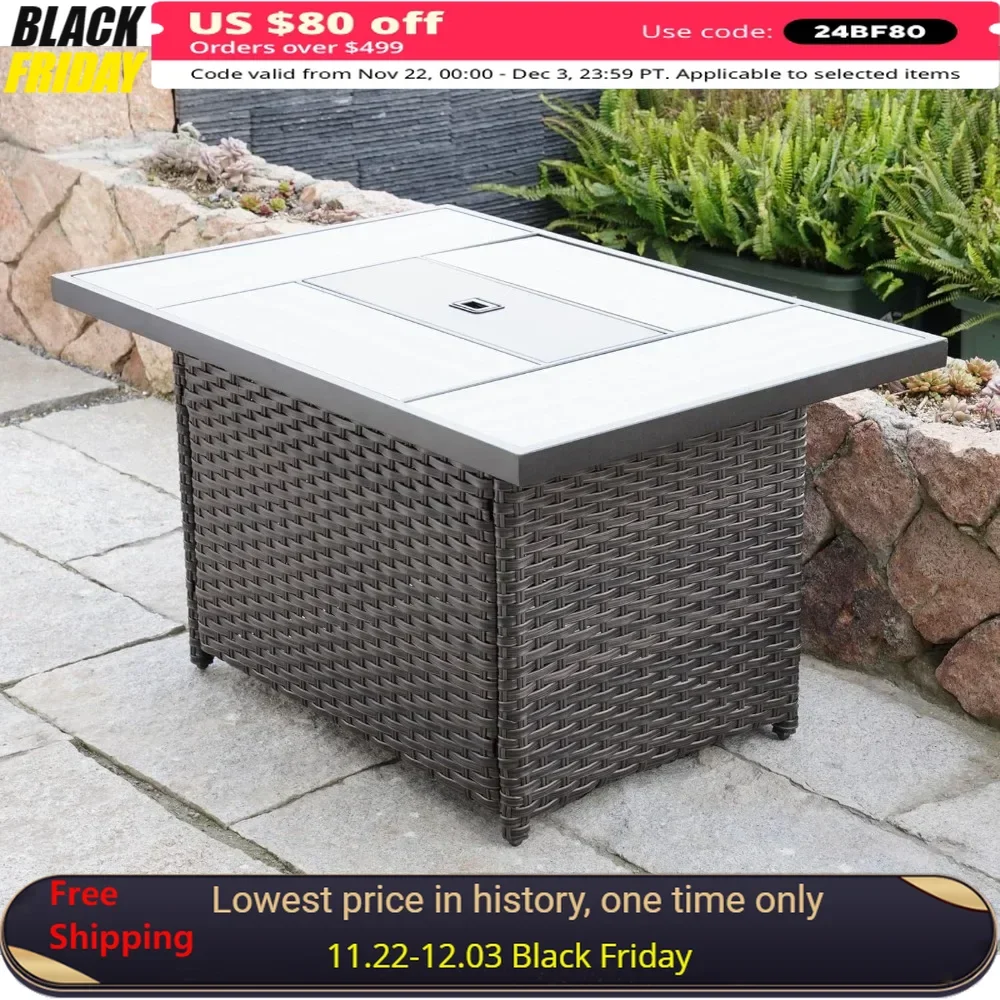 

43 Inch Fire Pit Table with Lid, Lava Rock, Adjustable Flame, 50,000 BTU, Outdoor Stainless Steel Propane Fire Pit Table