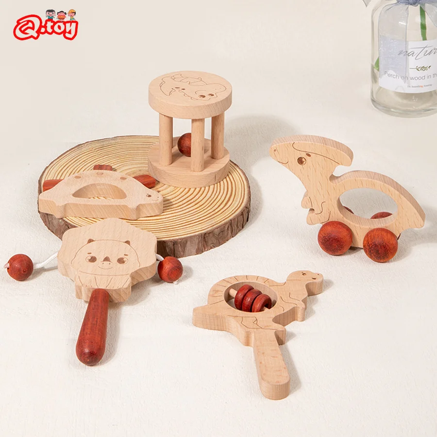 5 stücke Dinosaurier Musik instrument Spielzeug Set Holz Chocalho Hand Shaker Glocke Musik Spielzeug pädagogische Montessori Spielzeug für Kinder Geschenk