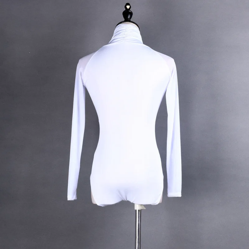 زي الرقص اللاتيني الجديد للبالغين - بذلة نسائية برقبة على شكل حرف V وأكمام شبكية، وصدر مكشكش، وملابس أداء