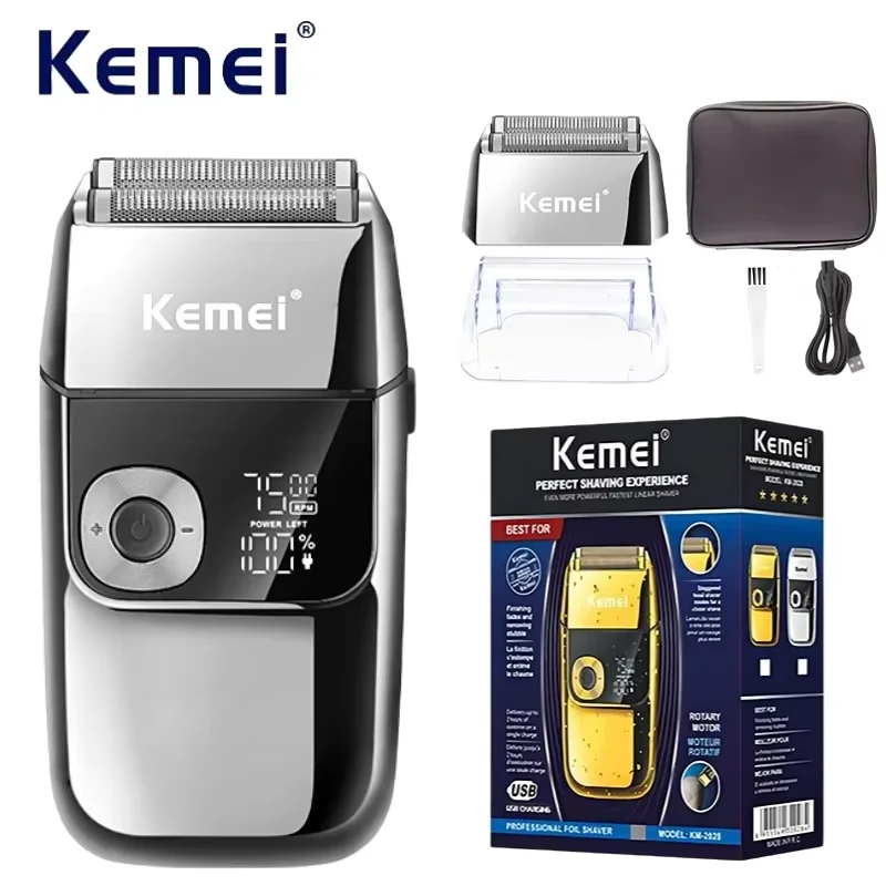 KeMei KM-2028 Beard Trimmer Professional Face Shaver  Three-speed Adjustable Haircuts Machine LCD Display Beard Shaver for Men