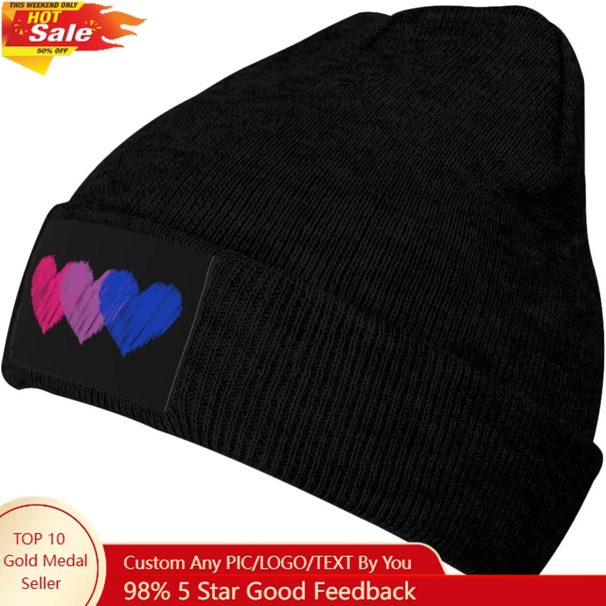 ثنائي الجنس العلم قلوب الحب LGBT ثنائية فخر قبعة صغيرة سوداء للرجال النساء الشتاء القبعات الدافئة قبعات متماسكة قبعة الجمجمة #1