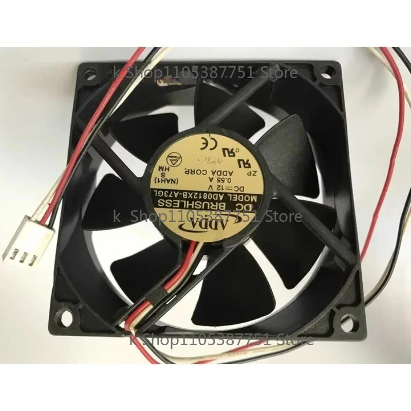 Ventilador Original Novo para ADDA AD0812XB-A73GL DC12V 0.55A 3 fios 8CM 8025 80 * 80 * 25MM