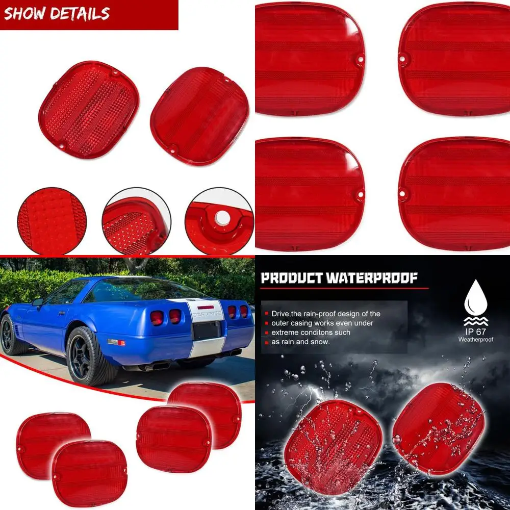 

4-Pack Red Rear Tail Light Lenses for 1990-1996 Chevy Corvette C4