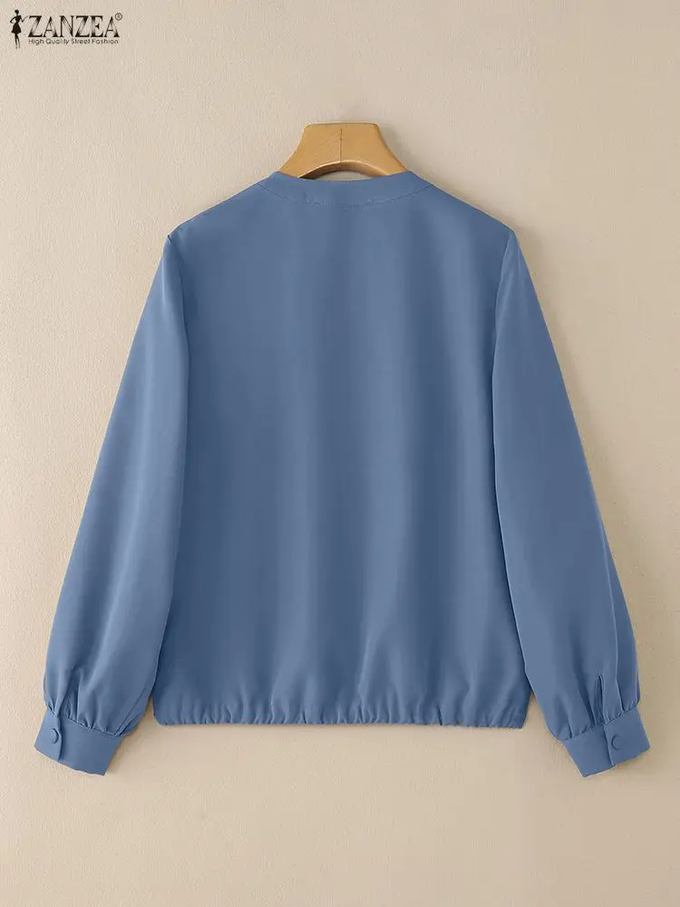 ZANZEA Women Casual Jackets Autumn Long Sleeve O-Neck Button Up Elastic Hem Solid Color Coats Woman Commuting Outerwear S-3XL