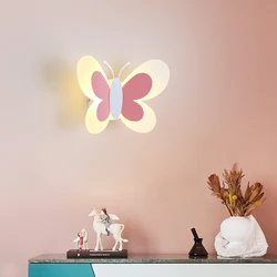 Girl Children's room pink butterfly wall lamps Nordic LED living room home decor bedside lighting fixture background wall sconce