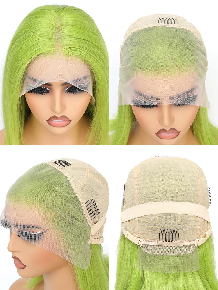 Lime Green Bob Lace Front Wigs Human Hair Wigs Green Wig Short Bob Wigs Straight 13X4 Colored Lace Frontal Wigs Rose Neon