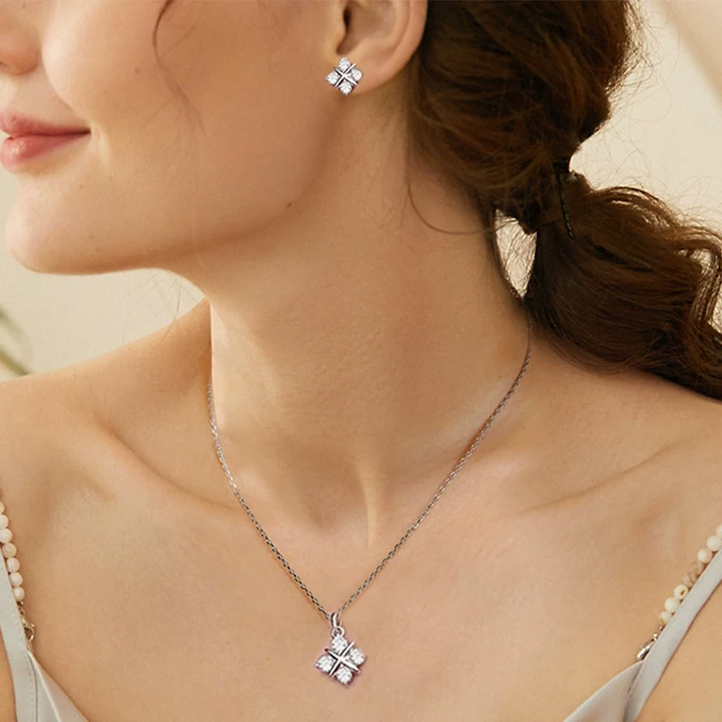 Tezzc Moissanite Jewelry Sets For Women S925 Sterling Silver with Certificates Diamond Pendant Necklace Earring Wedding Jewelry