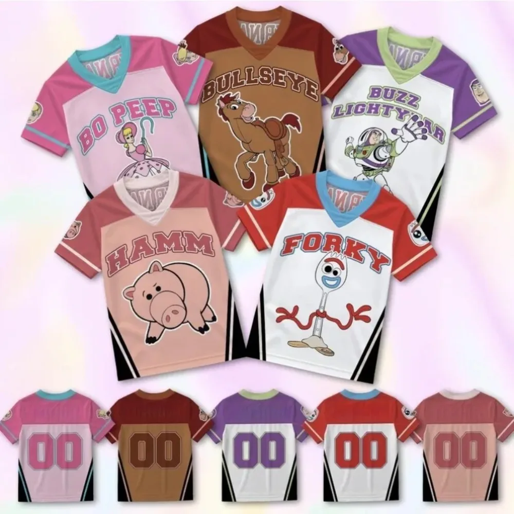 Vêtements Toy Story à la mode, maillots de sport personnalisés à col en V et manches courtes pour personnages, impression 3D, maillots de football