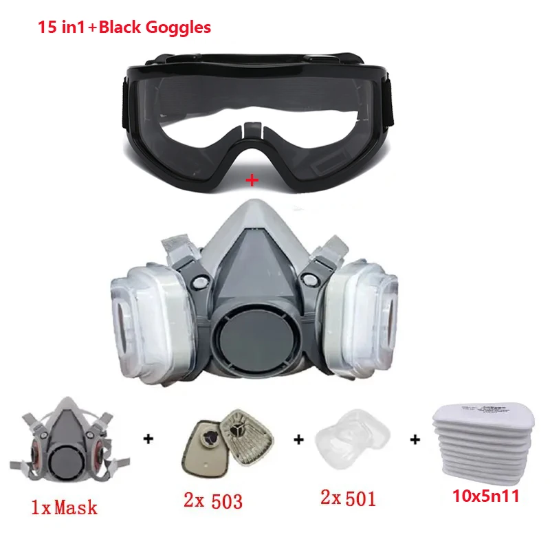 6200 Stofmasker Half Gezicht Met 503 5N11 Deeltjesfilters Bril Set Voor Industriële Arbeid Stof Verf Spray Decoratie Slijpen ﻿