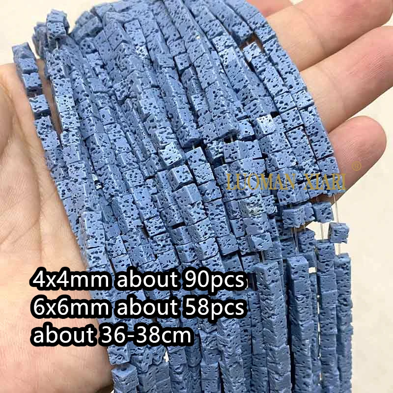 4X4Mm 6X6Mm Kubus Vulkanische Lava Natuursteen Roze Zwart Groen Vierkant Spacer Kralen Voor Sieraden Maken Diy Armband Accessoires