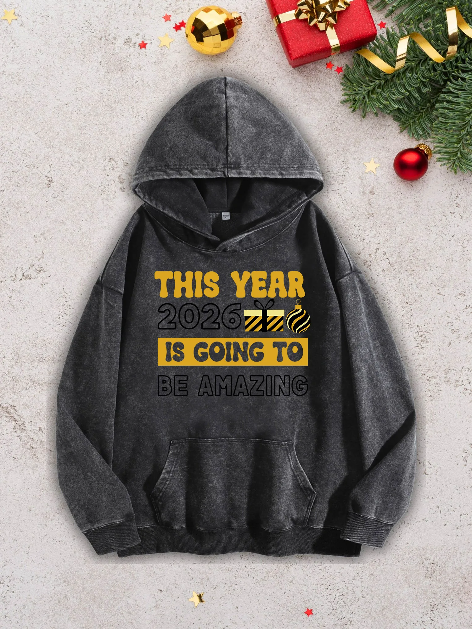 

2026 Is Going to Be Amazing Мужская тяжелая толстовка с капюшоном — черный пуловер в уличном стиле в стиле ретро, осенне-зимняя толстовка 400 Г/м2