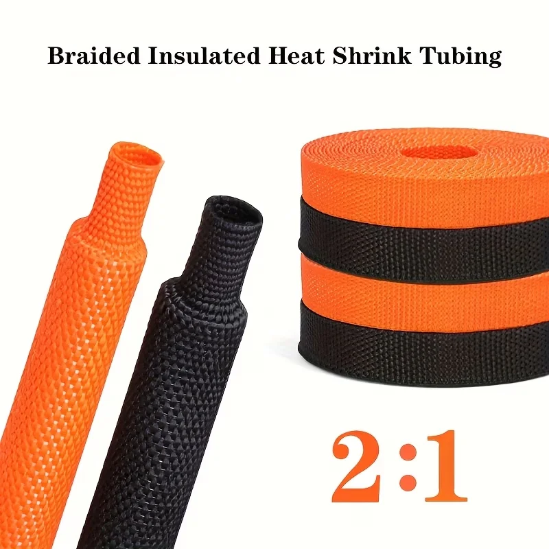2:1 Ratio Heat‑Shrink Braided Cable Sleeve, Wear‑Resistant Flat Woven Tubing for Cord, Wire and Hose Protection