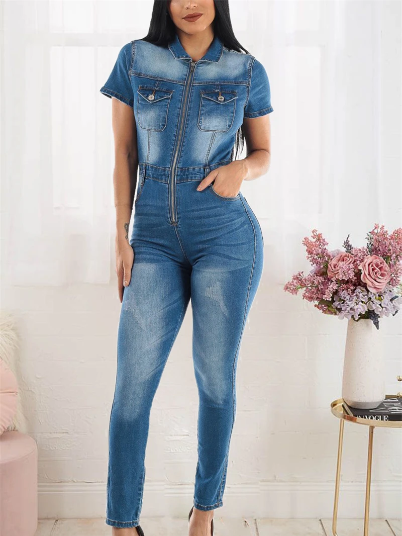 Street Jeans Jumpsuits Summer Clothes Women 2024 Fashion Pencil Pants Catsuit Denim Rompers Playsuits One Pieces Overalls Outfit