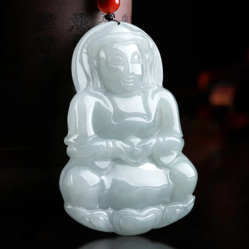 a Goods Myanmar Ice Glutinous Men's Guanyin Bodhisattva Jade Pendant