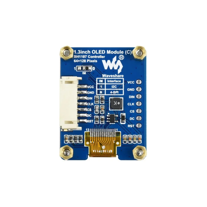 Module d'affichage OLED pour Raspberry Pi, 1.3 pouces, couleur d'affichage noir et blanc, résolution 64 × 128, interface éventuelles I/I2C, carte Ardu37