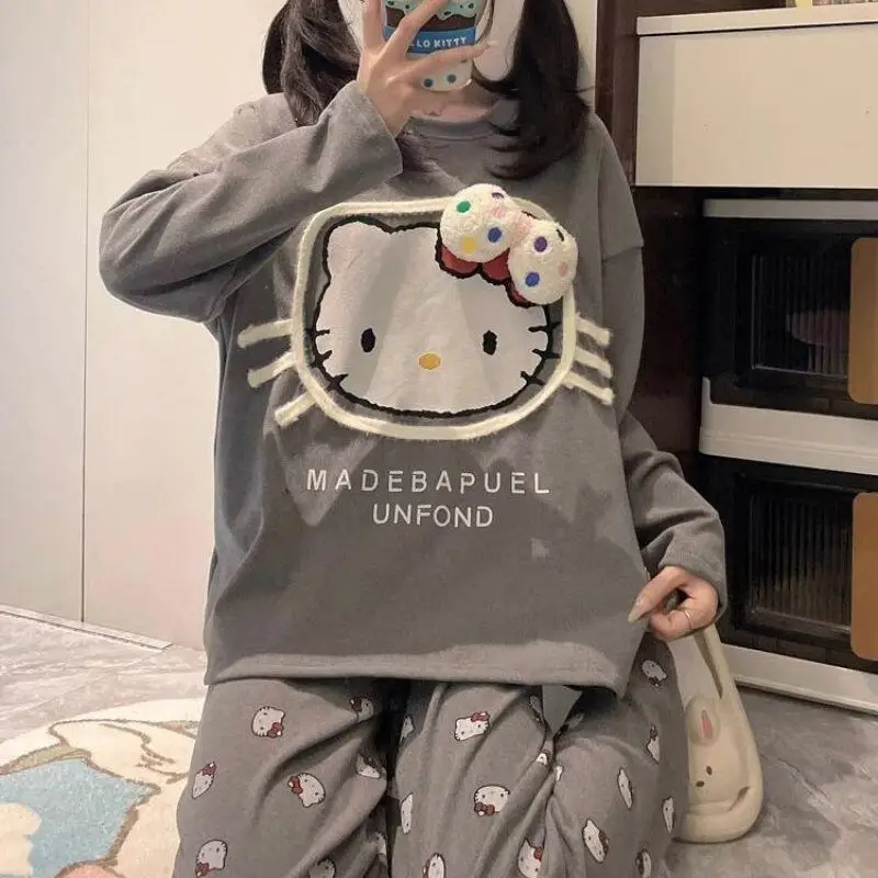 

Sanrio Hello Kitty Women's Pajamas Kawaii Cartoon Young Girl Autumn Long Sleeves Long Pants Student Dormitory Homewear Set New
