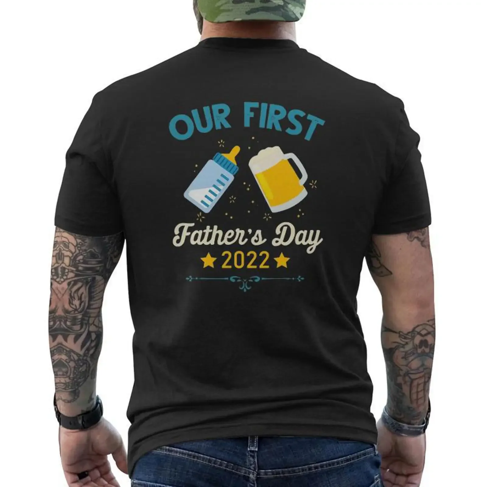 Nuestro primer conjunto para el Día del Padre 2022, camiseta esencial para papá, camiseta con estampado en la espalda para hombre, Mazezy vintage, lavado, transpirable
